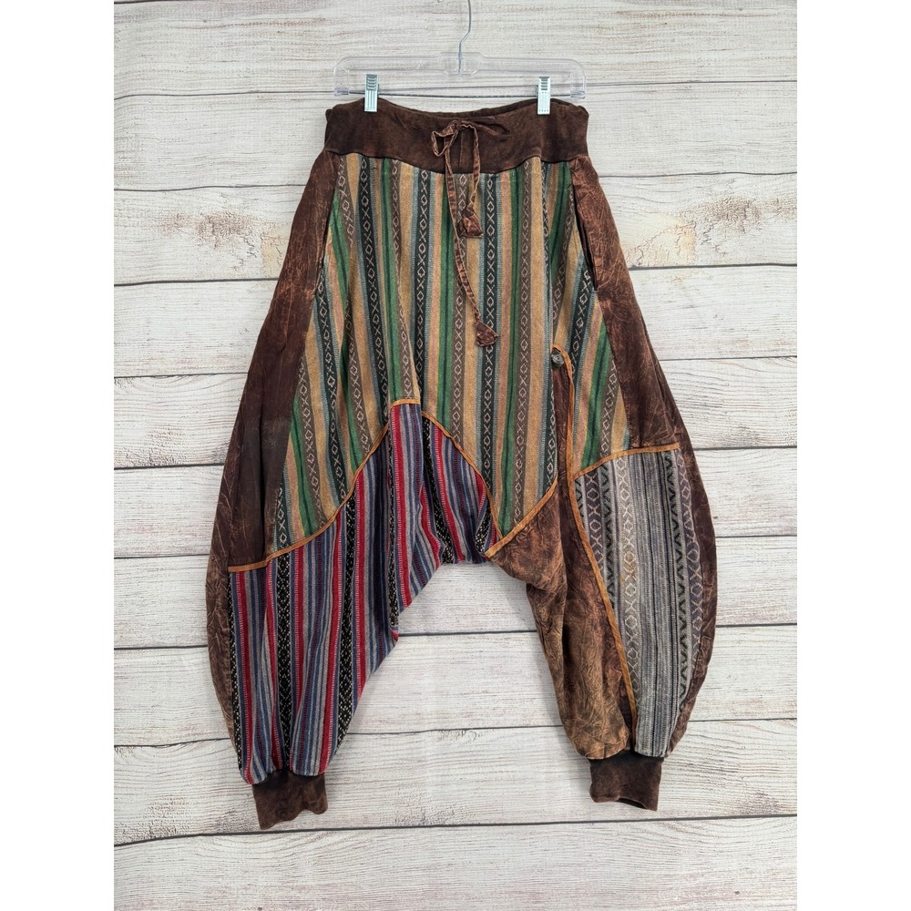 Kathmandu Imports Harem Pants Womens 31 Multi Color Patchwork Boho Drop Crotch
